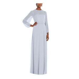 DESSY COLLECTION Womens Gray Lined Overlay Long Sleeve Formal Dress 8